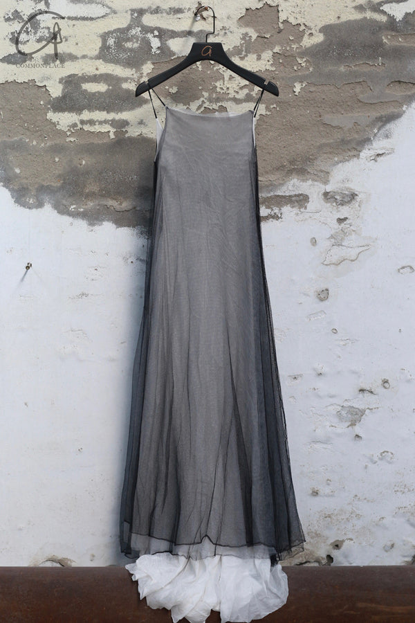 Marc Le Bihan Double Layer Slip Dress France MLB-2184-HEIBAI Black and White